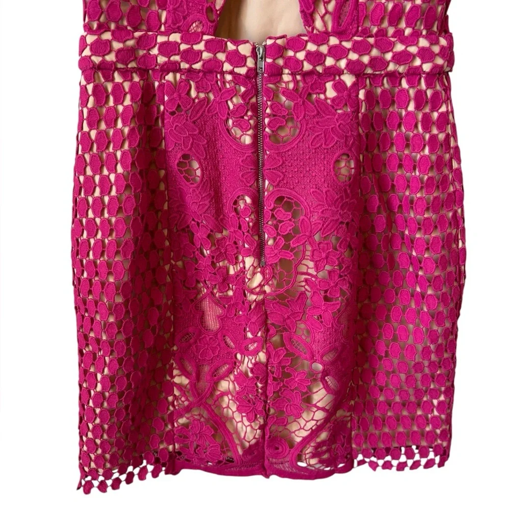 NEW Endless Rose Lace Overlay Mini Shift Dress Sz M Pink Fuschia Cut Out Party - Picture 9 of 13